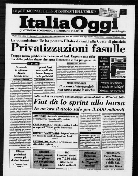 Italia oggi : quotidiano di economia finanza e politica
